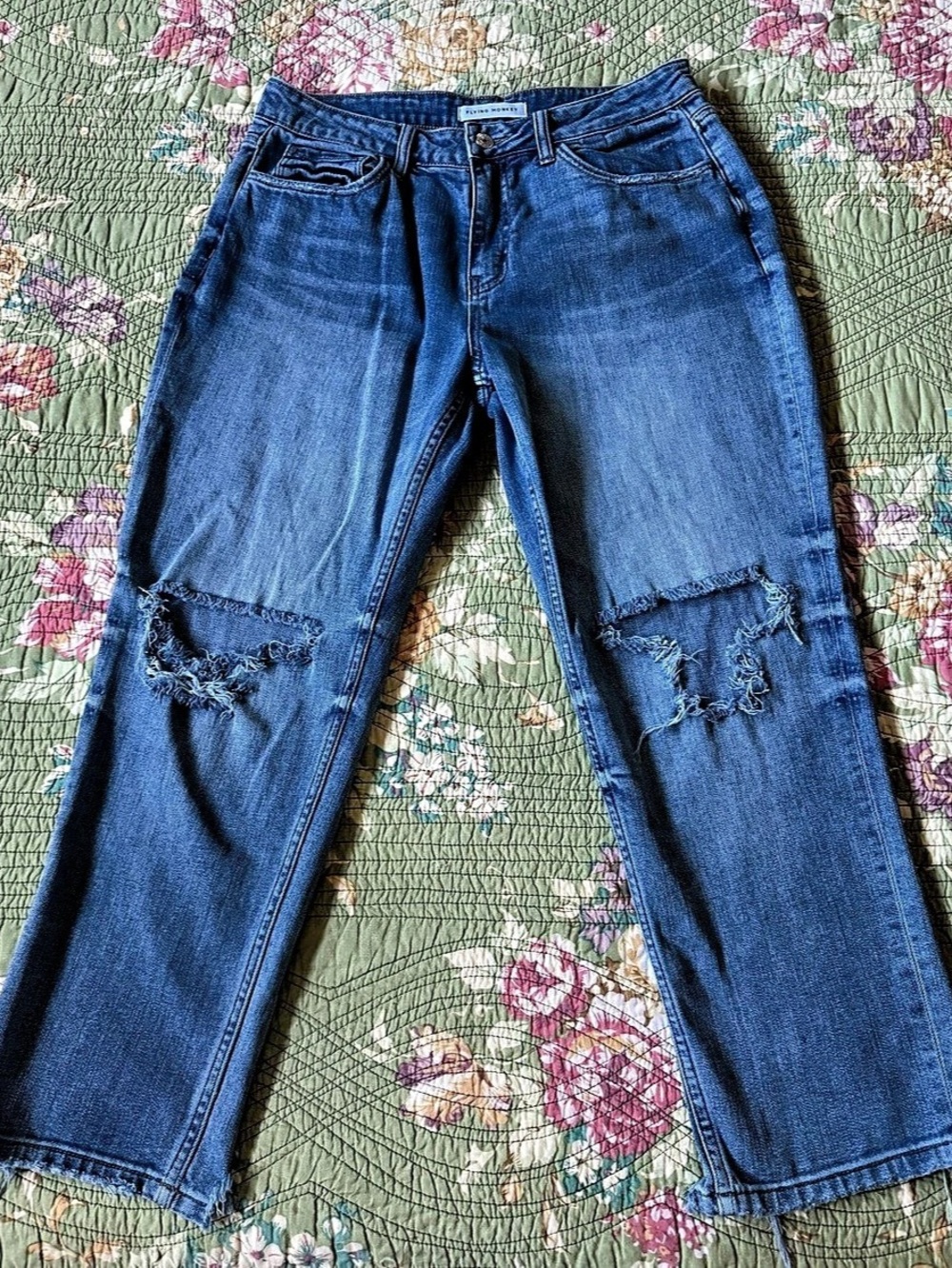 Flying Monkey High Rise Straight Distressed Straight Leg Jeans in Blue - size 26